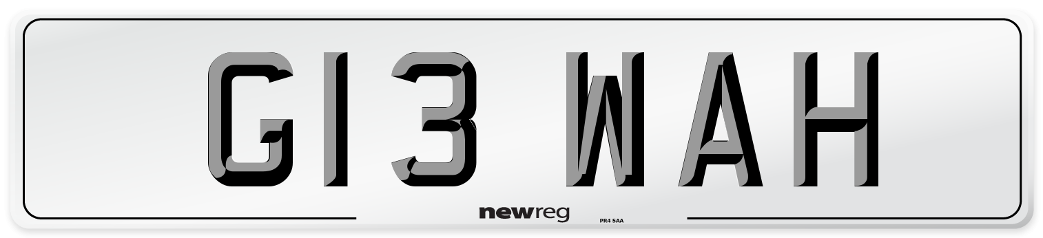 G13 WAH Number Plate from New Reg